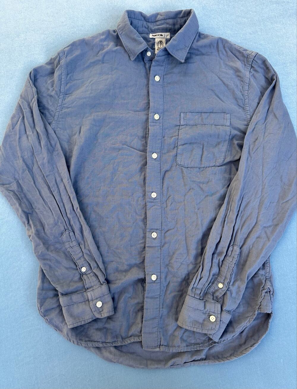 Hiroshi Kato The Ripper Gauze Cotton Long Sleeve Shirt Mens Size M Matte Blue